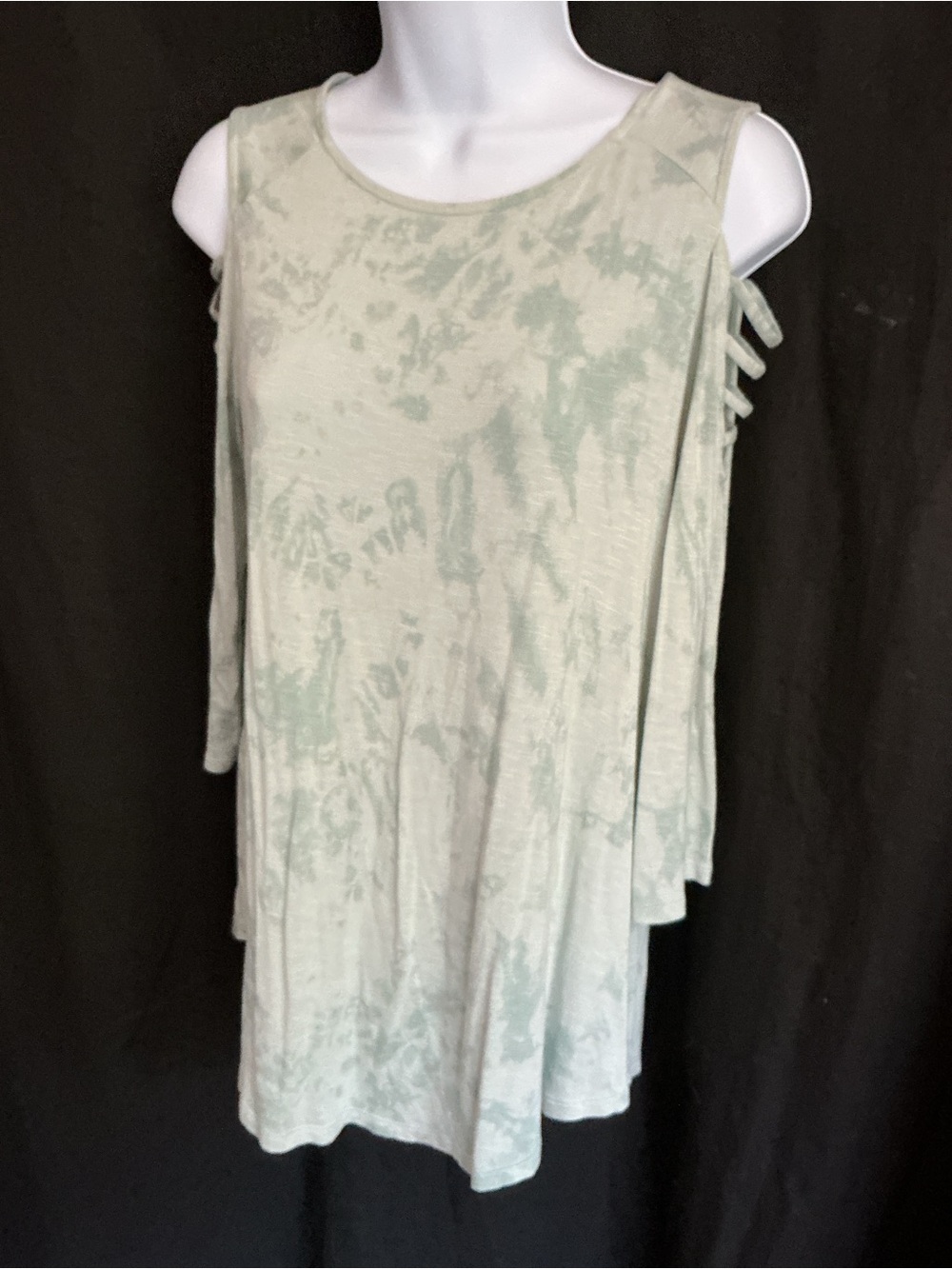 H&M Light Sage Tie-Dye Cold-Shoulder Tunic